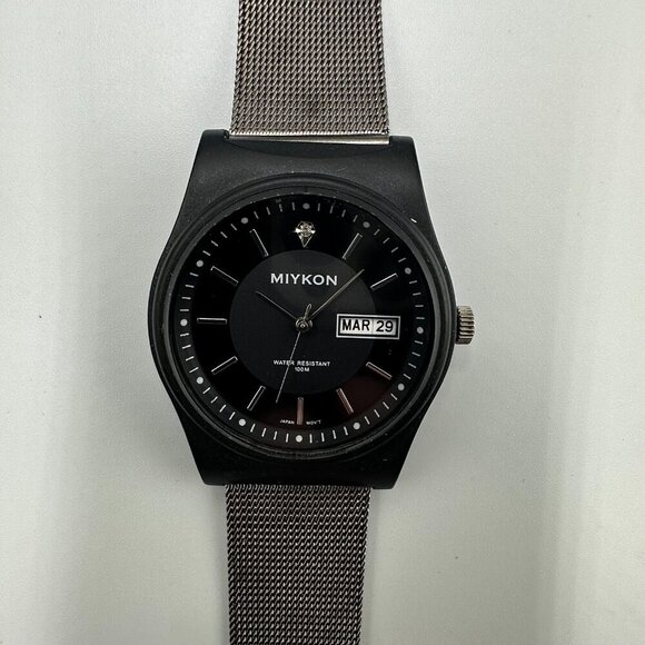 Miykon Watch Men Black Day Date Dial 38MM Mesh Buckle Band New Battery 9 Inch - Picture 2 of 13